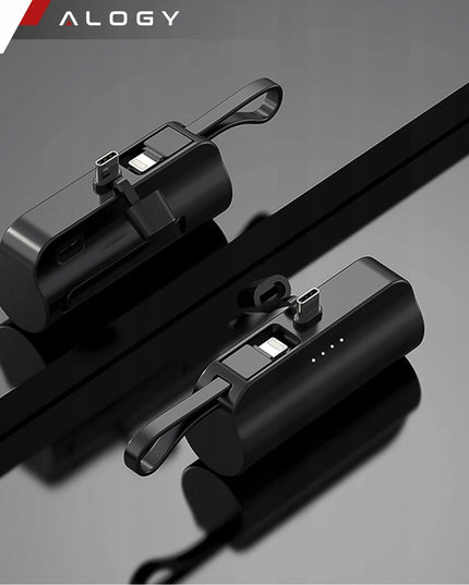 PowerBank 5000mAh 10.5W Mažas Kišeninis Power Bank USB-C +Lightning Juodas