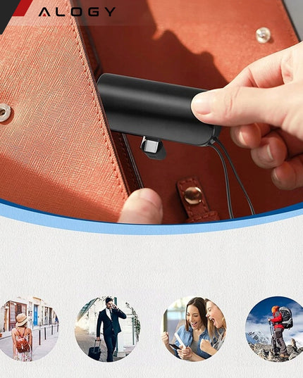 PowerBank 5000mAh 10.5W Mažas Kišeninis Power Bank USB-C +Lightning Juodas