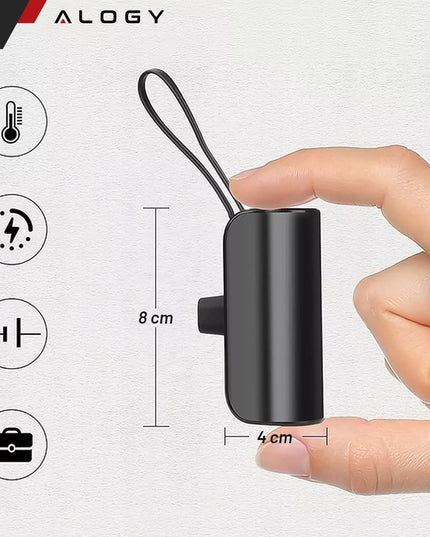 PowerBank 5000mAh 10.5W Mažas Kišeninis Power Bank USB-C +Lightning Juodas