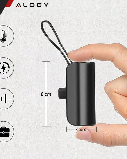 PowerBank 5000mAh 10.5W Mažas Kišeninis Power Bank USB-C +Lightning Juodas