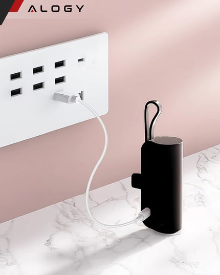 PowerBank 5000mAh 10.5W Mažas Kišeninis Power Bank USB-C +Lightning Juodas