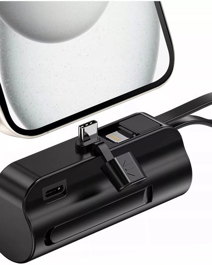 PowerBank 5000mAh 10.5W Mažas Kišeninis Power Bank USB-C +Lightning Juodas