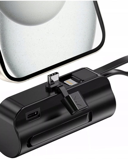 PowerBank 5000mAh 10.5W Mažas Kišeninis Power Bank USB-C +Lightning Juodas