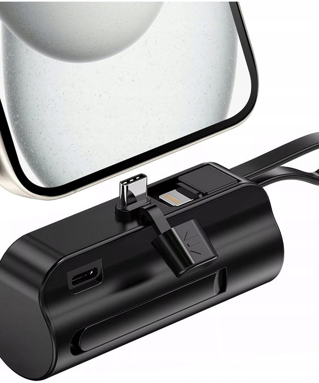 PowerBank 5000mAh 10.5W Mažas Kišeninis Power Bank USB-C +Lightning Juodas