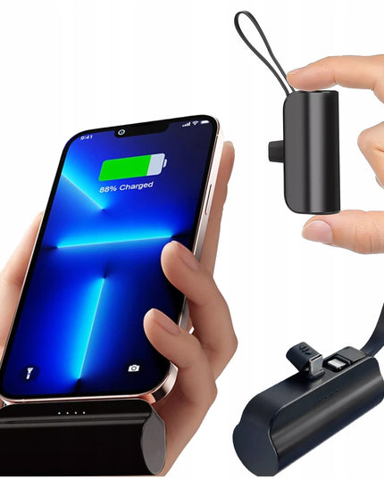 PowerBank 5000mAh 10.5W Mažas Kišeninis Power Bank USB-C +Lightning Juodas