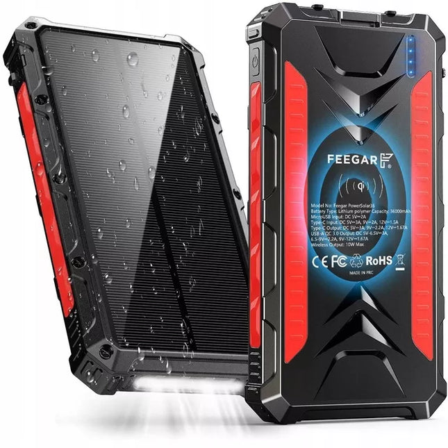 Saulės energijos įkroviklis Feegar 36000mAh Power 20W 4x USB-C PD indukcinis greitasis įkrovimas