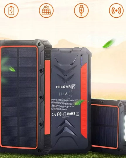 Saulės energijos įkroviklis Feegar 36000mAh Power 20W 4x USB-C PD indukcinis greitasis įkrovimas