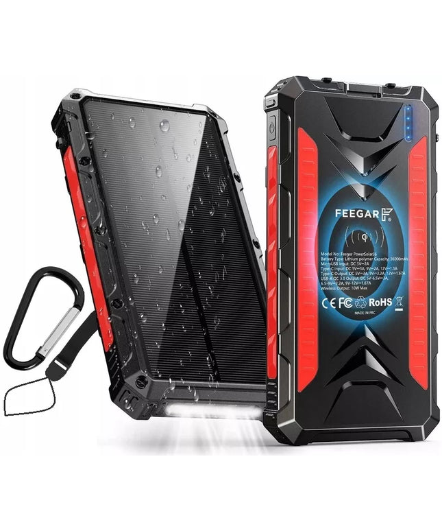 Saulės energijos įkroviklis Feegar 36000mAh Power 20W 4x USB-C PD indukcinis greitasis įkrovimas