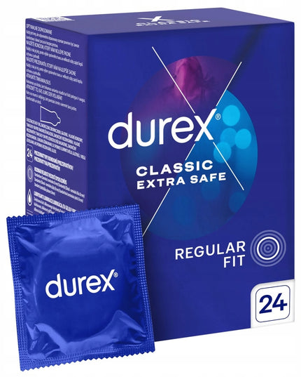Durex EXTRA SAFE storos, lubrikuotos, saugios prezervatyvai, 24 vnt.
