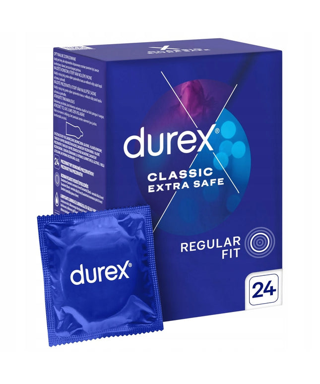 Durex EXTRA SAFE storos, lubrikuotos, saugios prezervatyvai, 24 vnt.