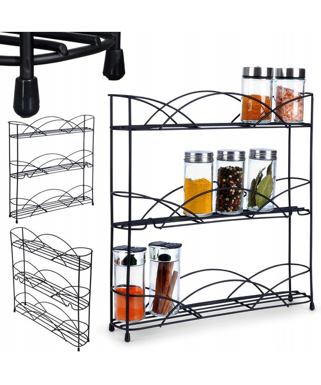 Prieskonių stovas / kosmetikos stovas, metalinis, juodas, 3 aukštų