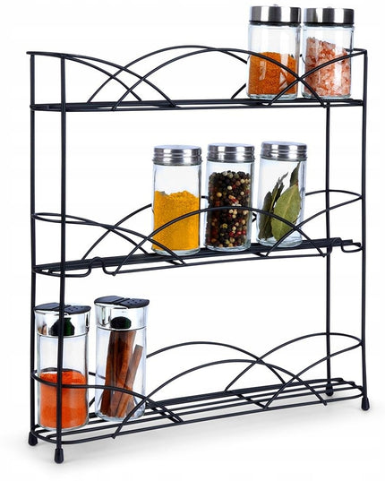 Prieskonių stovas / kosmetikos stovas, metalinis, juodas, 3 aukštų