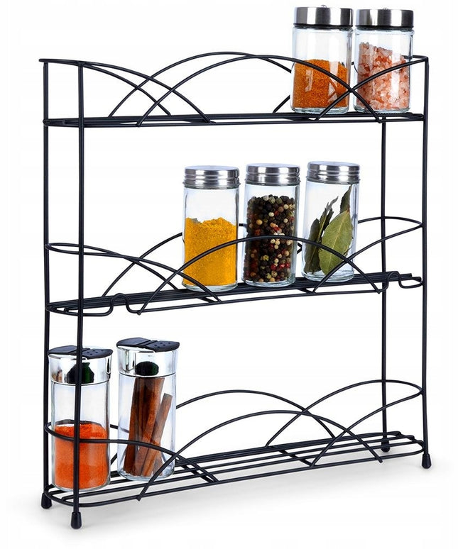 Prieskonių stovas / kosmetikos stovas, metalinis, juodas, 3 aukštų