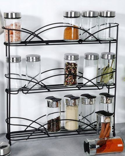 Prieskonių stovas / kosmetikos stovas, metalinis, juodas, 3 aukštų