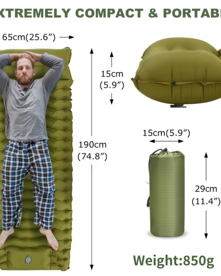 Pripučiamas miego kilimėlis, kelioninis čiužinys, su įmontuota pompa