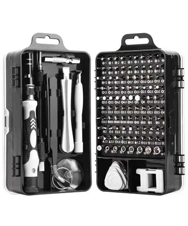 Profesionalus atsuktuvų rinkinys iš aukštos kokybės medžiagų (115 vnt.)