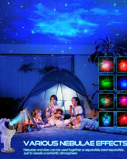 LED projektorius „Astronautas“ – žvaigždėtas dangus, galaktika, planetariumas su laikmačiu