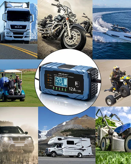 Prostownik 12V 12A AGM GEL LiFePO4 LCD z funkcją naprawy 9-etapowy Qoltec