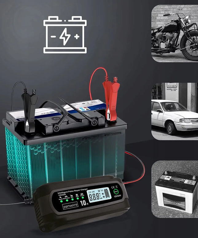 „Zenwire“ 12 V / 24 V, 10 A automobilio akumuliatorių įkroviklis su atkūrimo funkcija