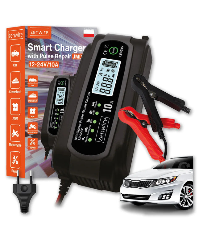 „Zenwire“ 12 V / 24 V, 10 A automobilio akumuliatorių įkroviklis su atkūrimo funkcija