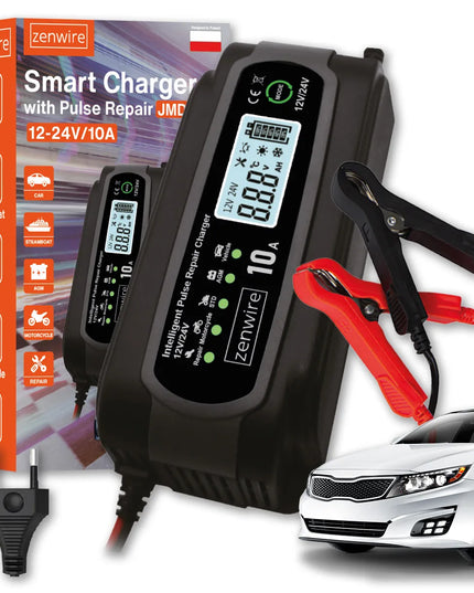 „Zenwire“ 12 V / 24 V, 10 A automobilio akumuliatorių įkroviklis su atkūrimo funkcija
