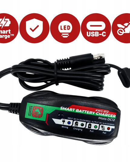Automatinis 12 V akumuliatorių įkroviklis „Kewig“ motociklui ir keturračiui, USB-C