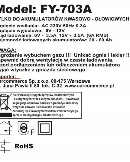 CARCOMMERCE automobilinis akumuliatorių įkroviklis 6 V / 12 V, 6 A