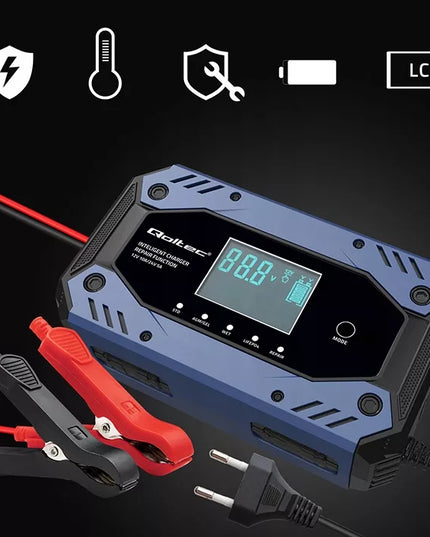 Akumuliatoriaus įkroviklis su atstatymo funkcija 12-24V 10A LCD Qoltec 52482