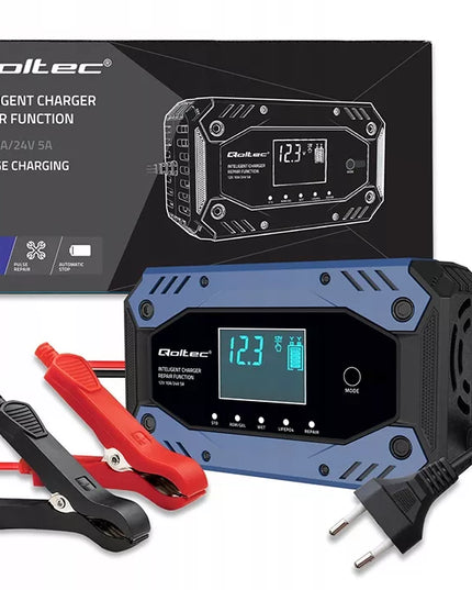 Akumuliatoriaus įkroviklis su atstatymo funkcija 12-24V 10A LCD Qoltec 52482