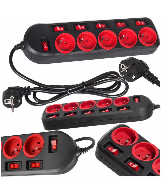 Prailginimo laidas su lizdais ir apšviečiamais jungikliais, 1,5 m MCE204