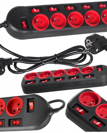 Prailginimo laidas su lizdais ir apšviečiamais jungikliais, 1,5 m MCE204