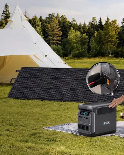 Nešiojamoji maitinimo stotelė Offgridowo ABOK Elux 1, 1800 W, 1024 Wh, su 200 W „Allpowers“ saulės baterija