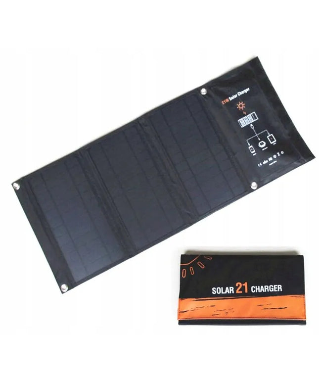 Sulankstomas nešiojamasis 21 W saulės įkroviklis su USB 5 V jungtimis