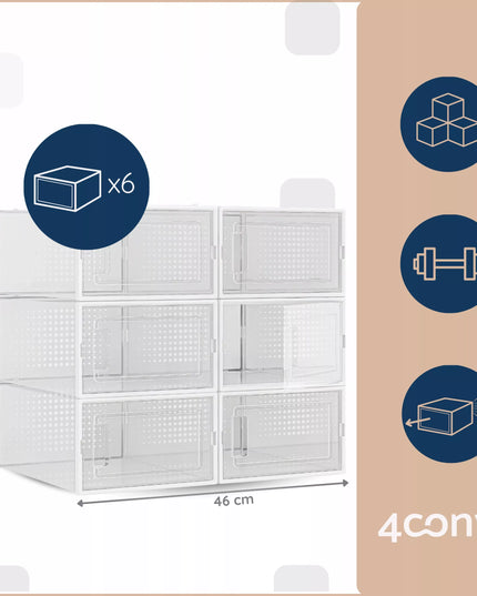 Skaidrios batų dėžės, sulankstomi organizatoriai, moduliniai, aukščiausios kokybės, tvirti, 6 vnt.