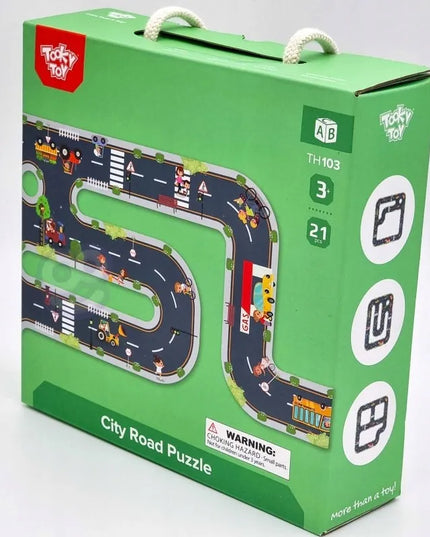 „Tooky Toy“ TH103 vaikų dėlionė-kelio trasa su 3 medinėmis transporto priemonėmis, 20 detalių