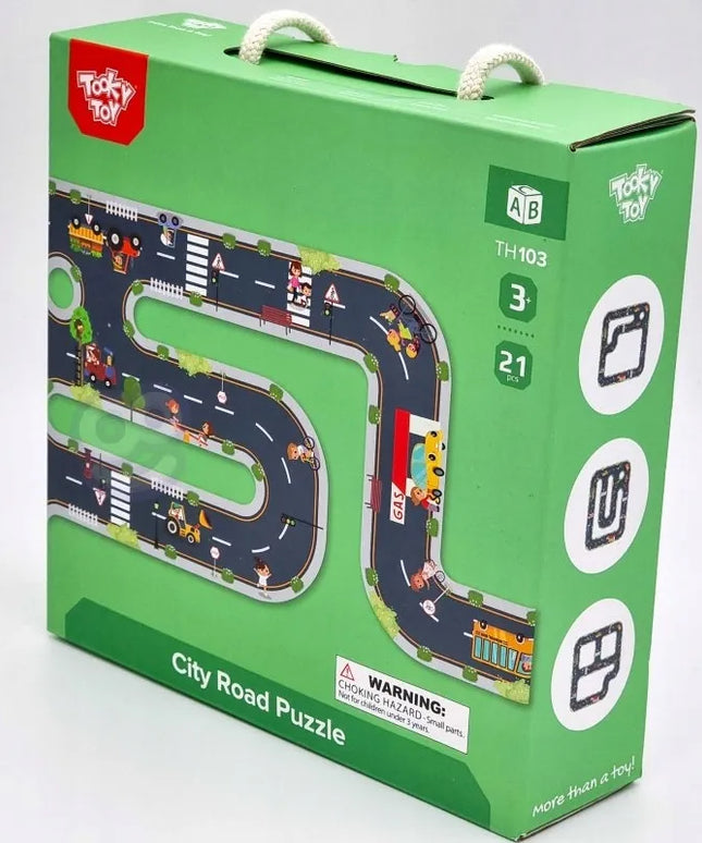 „Tooky Toy“ TH103 vaikų dėlionė-kelio trasa su 3 medinėmis transporto priemonėmis, 20 detalių
