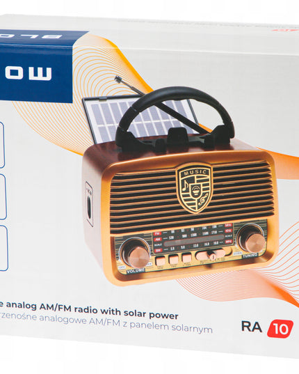 Nešiojamas virtuvės radijas RETRO su saulės baterijomis, Bluetooth, antena, rankena