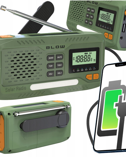 Nešiojamas virtuvinis radijas su saulės energija, dinamą, statybinis žibintuvėlis, powerbank 4500mAh