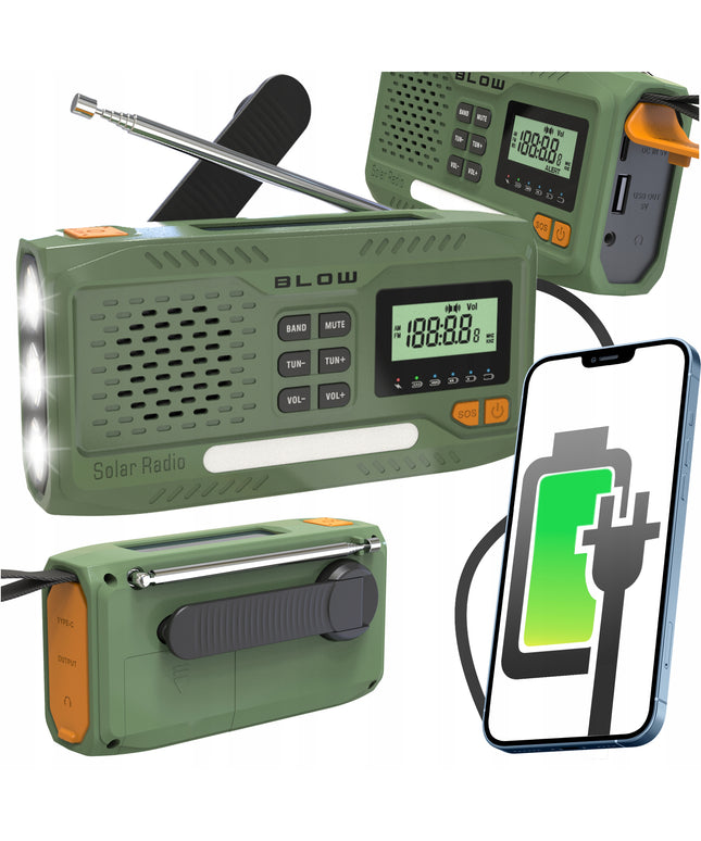 Nešiojamas virtuvinis radijas su saulės energija, dinamą, statybinis žibintuvėlis, powerbank 4500mAh