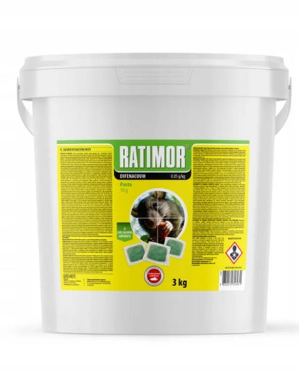 RATIMOR DIFENAKUM – pasta nuo pelių ir žiurkių, nuodingas masalas paketėliuose, 3 kg
