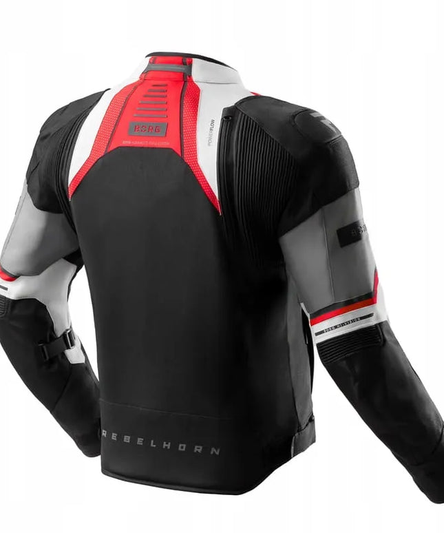 REBELHORN BORG II BLACK GREY RED vyriška tekstilinė motociklininko striukė