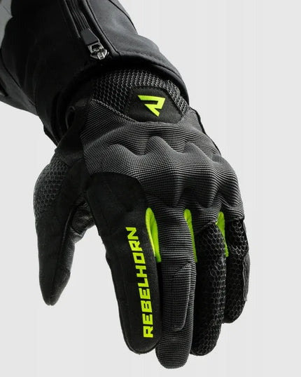 Rebelhorn Core Black Grey Fluo trumpos vasarinės motociklininko pirštinės, M dydis