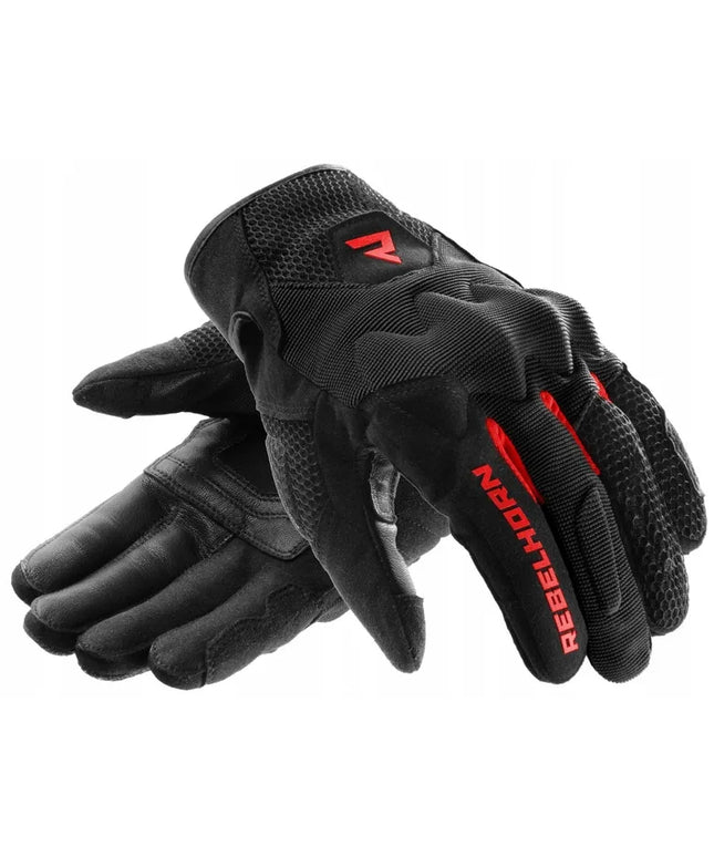 REBELHORN CORE BLACK RED trumpos vasarinės motociklininko pirštinės M