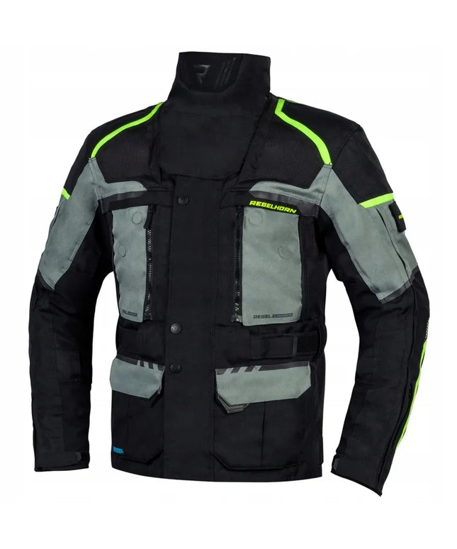Motociklininko striukė Rebelhorn Cubby IV BLACK/GREY/FLO YELLOW