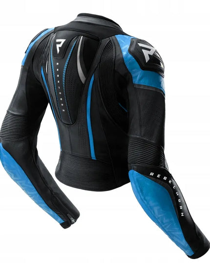 REBELHORN DIVA BLACK BLUE moteriška odinė motociklininko striukė 42