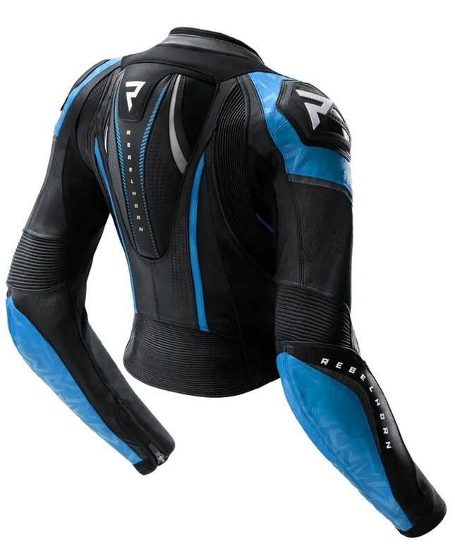 REBELHORN DIVA BLACK BLUE moteriška odinė motociklininko striukė 42