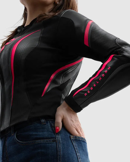 REBELHORN DIVA ST BLACK PINK moteriška odinė motociklininko striukė 34