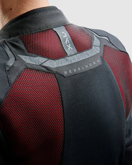 Vyriška tekstilinė motociklininko striukė REBELHORN JAX BLACK RED, XXL