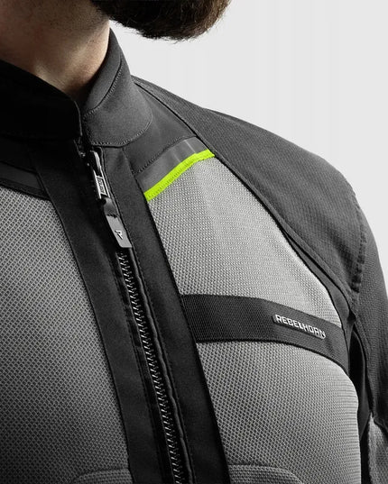 Motociklinė tekstilinė striukė REBELHORN SCANDAL 3 BLACK GREY FLUO YELLOW, M dydis