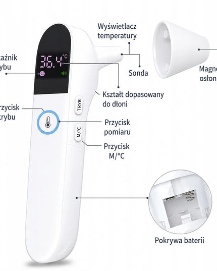REHAMED MDI231 elektroninis bekontaktis termometras kaktai ir ausiai su LCD ekranu